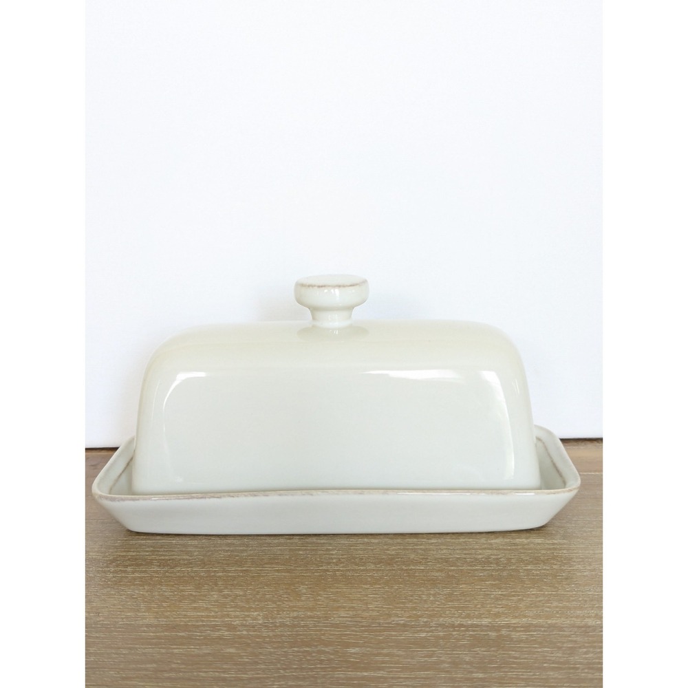 Pottery Barn Cambria Stone Covered Butter Set White Serving Ware Dish Portugal